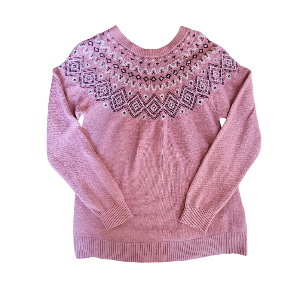 Vintage Wool Blend Fair Isle Pattern Knit Jumper In Raspberry Size L